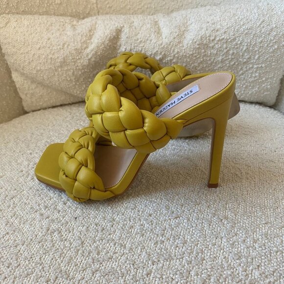 💛NEW Steve‎ Madden Kenley Citron Braided High Heel Sandals Slide-on Yellow 5.5 - Picture 6 of 9